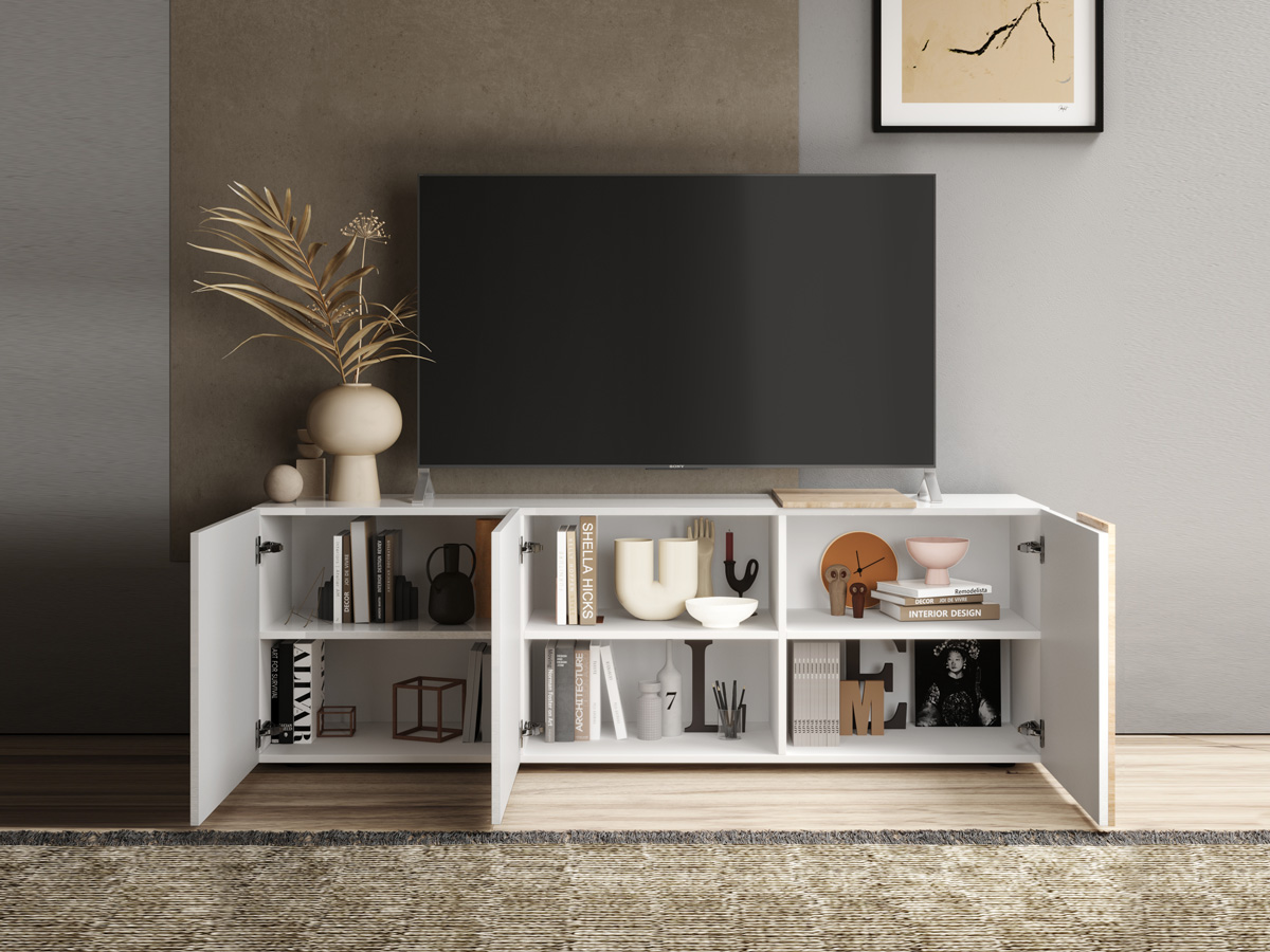 Soggiorno moderno, 2 madie e porta tv, Kadiz e Bianco Lucido