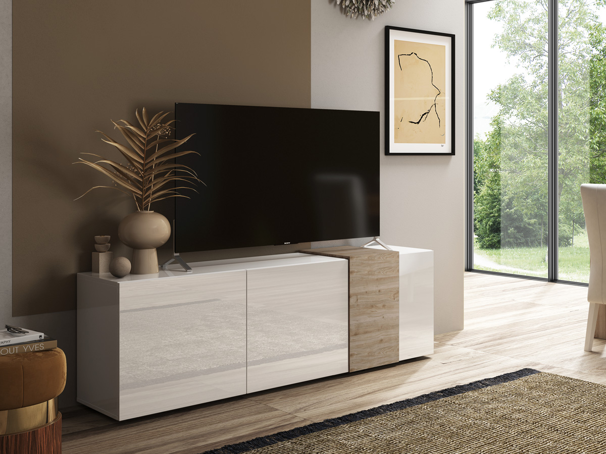 Mobile porta TV, 3 ante Bianco Lucido e Kadiz