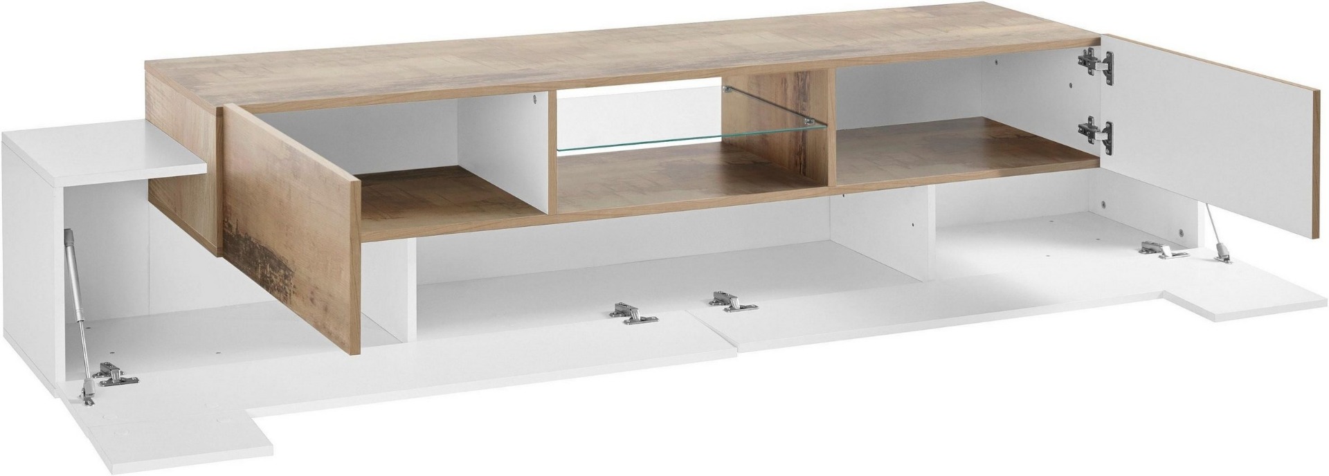 Porta tv scontato bianco lucido e pero, 2 ante 2 ribalte