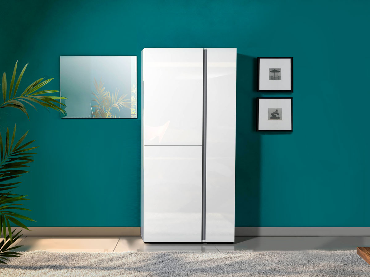 Scarpiera moderna bianca lucida, 3 ante, prof. 34 cm.