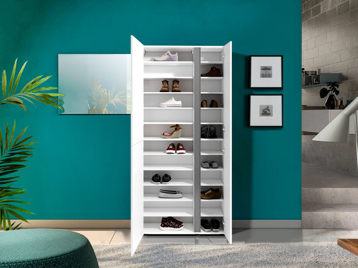 Scarpiera moderna bianca lucida, 3 ante, prof. 34 cm.