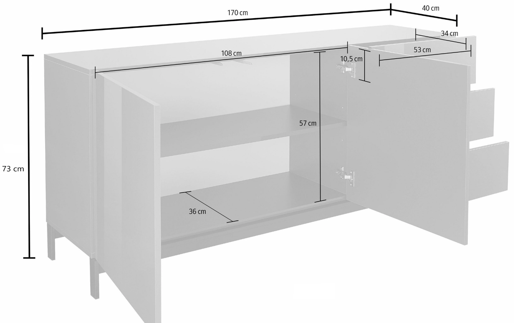 Madia moderna, 3 cassetti 2 ante in finitura antracite lucido