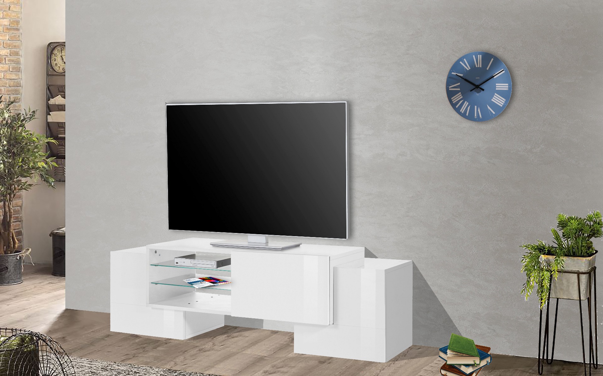 Mobile tv L.150 Bianco laccato lucido 