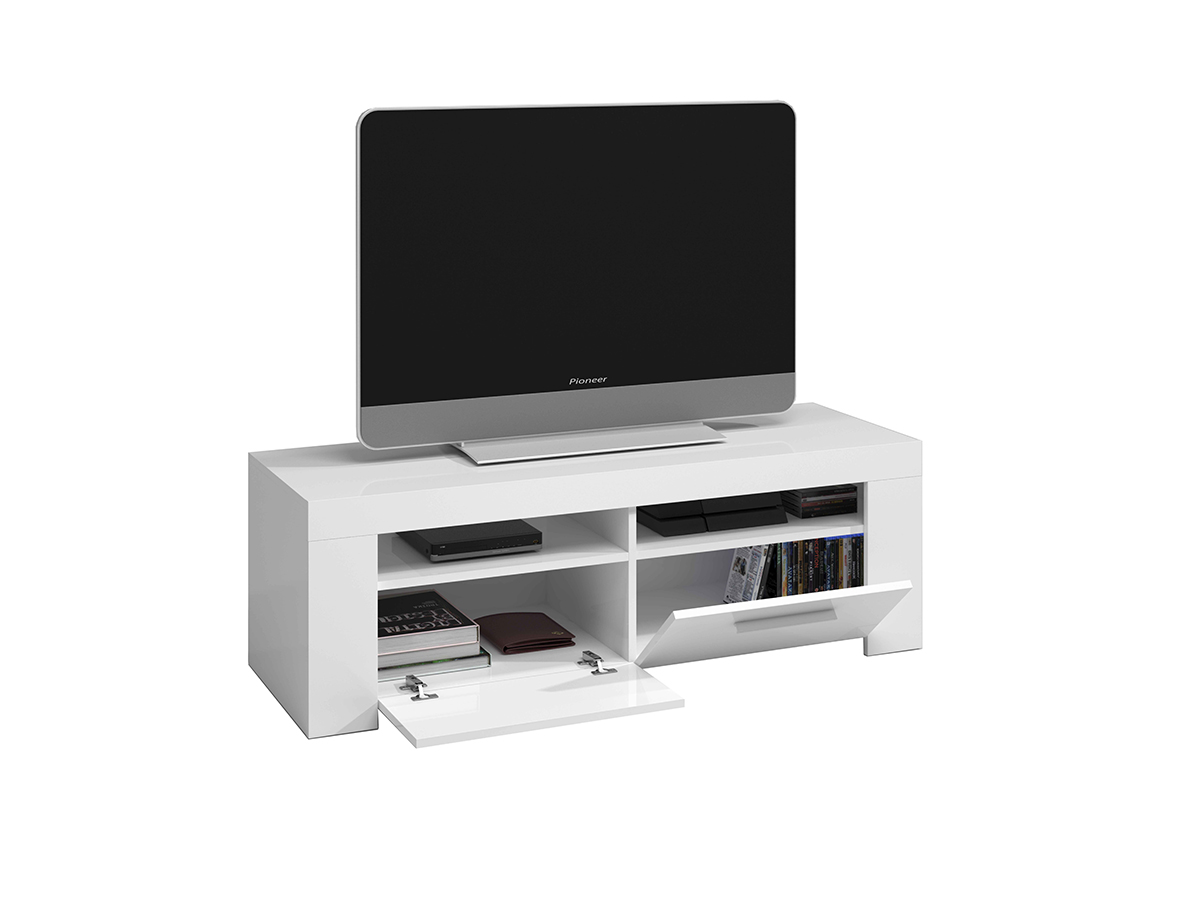 Mobile tv 2 ribalte 2 vani a giorno, finitura Bianco opaco