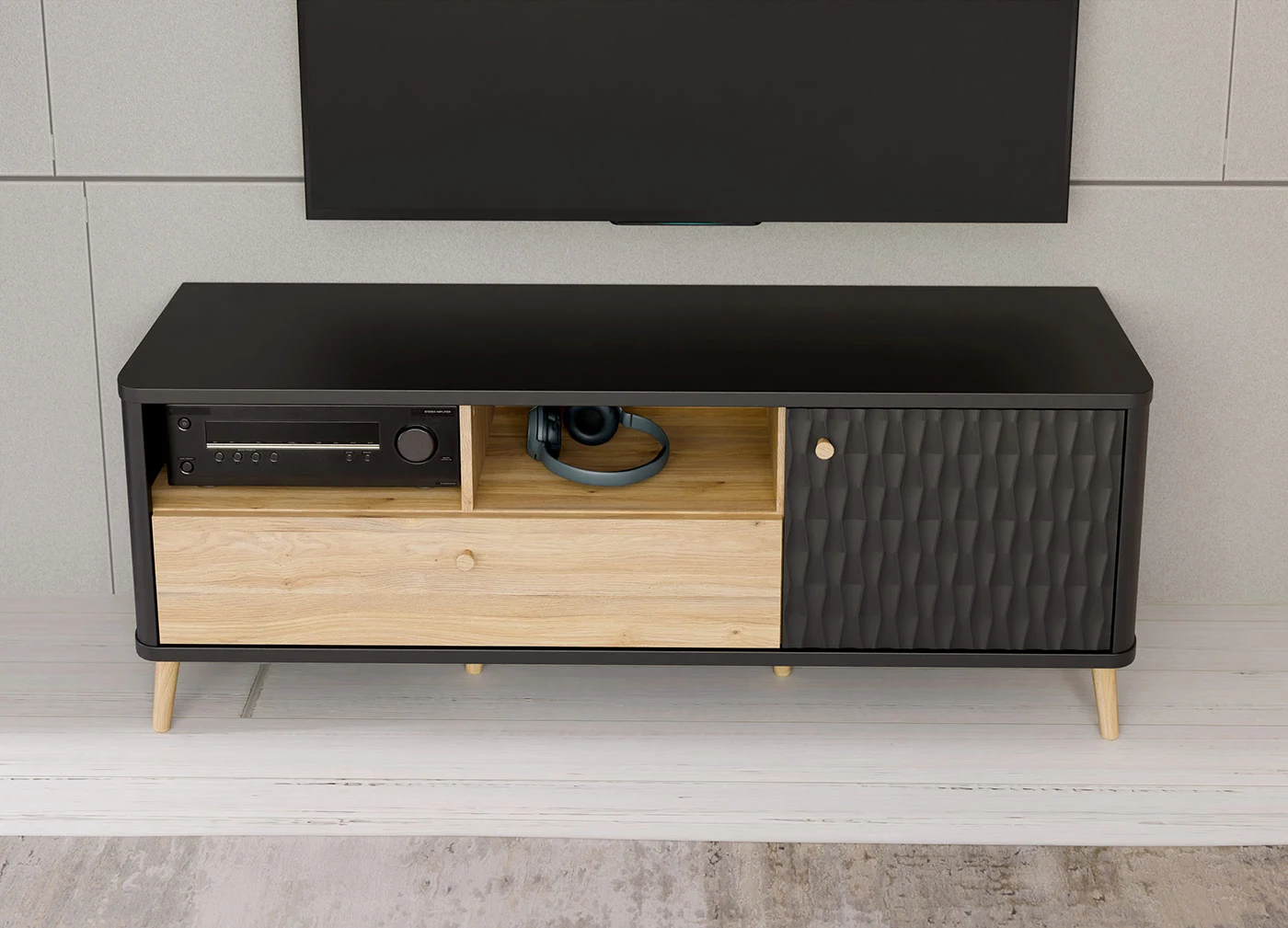 porta tv rovere e nero scontata