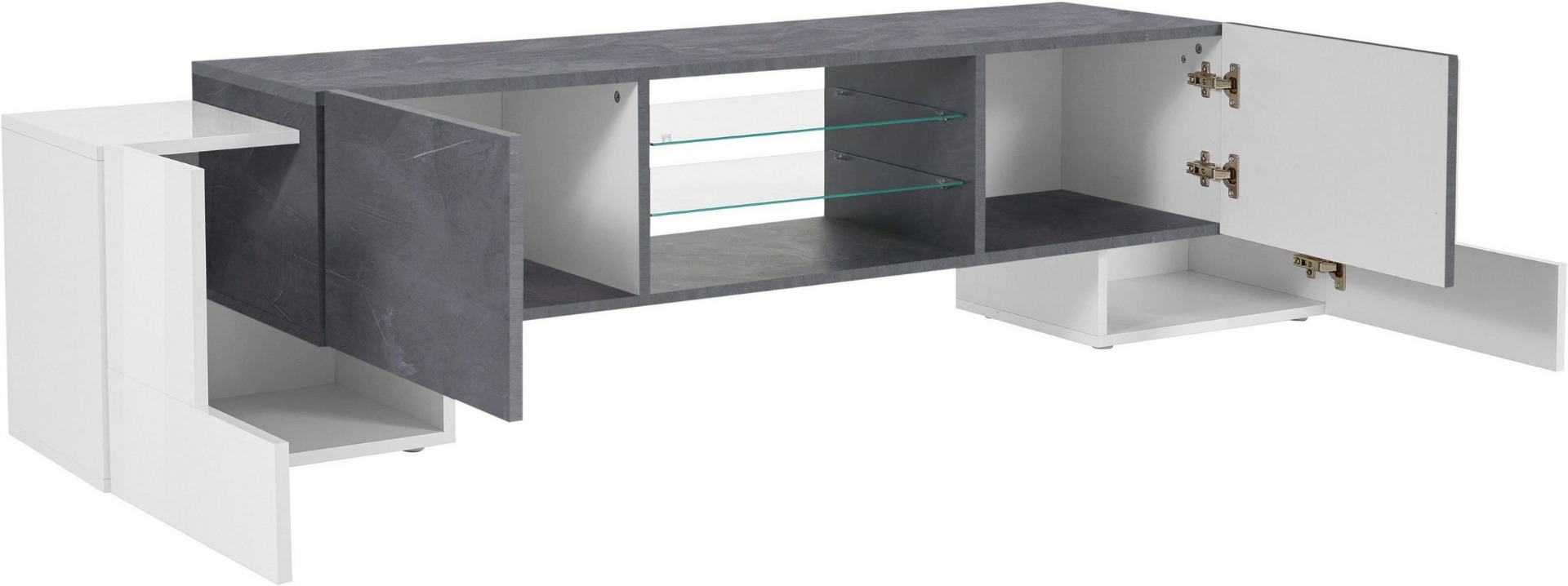 Porta tv moderno Grigio Ardesia e Bianco lucido, 4 ante