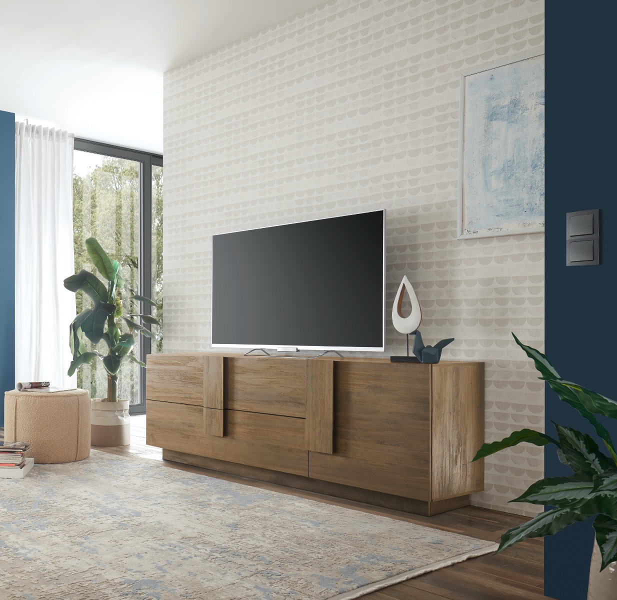 Composizione soggiorno moderno con madia alta e porta tv