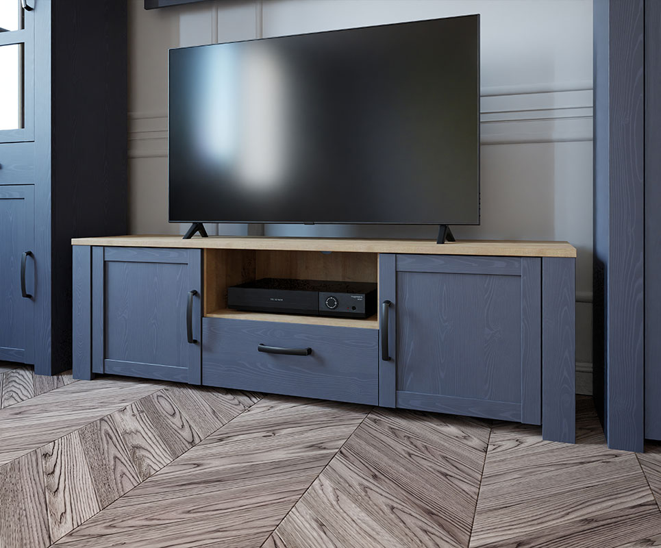 Mobile tv Rovere navy e Rovere riviera, 2 ante 1 cassetto