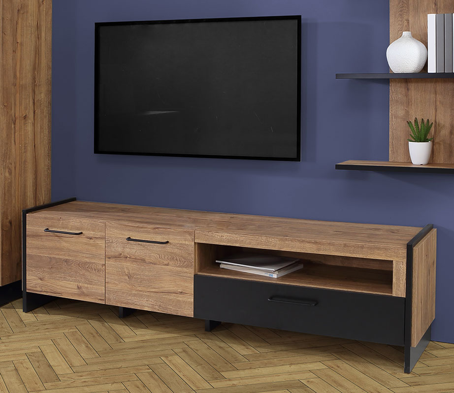 Mobile tv industry 2 ante 1 cassetto, finitura Rovere Waterford e Nero