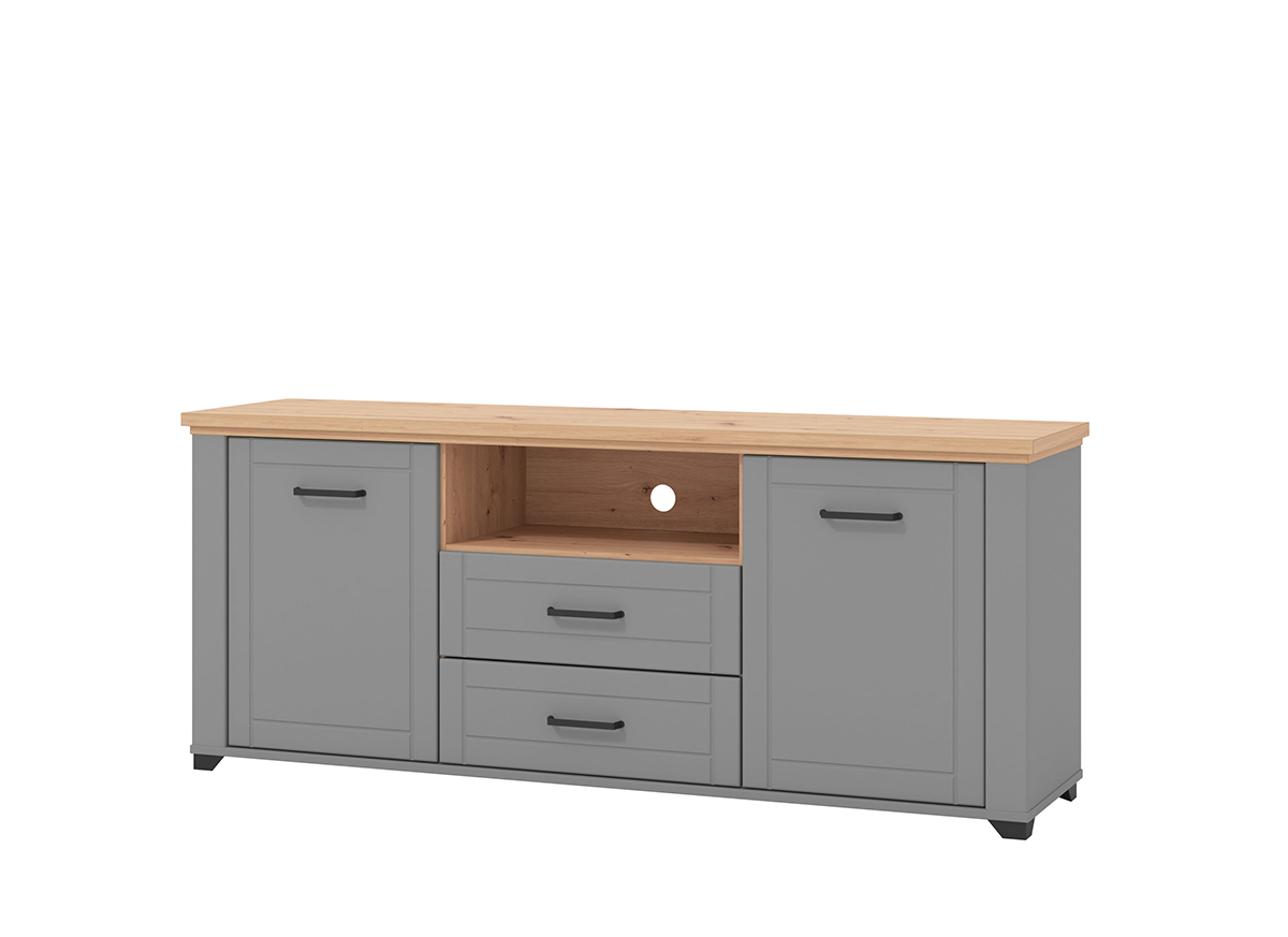 Mobile tv contemporaneo con cassetti, finitura Rovere e Grafite