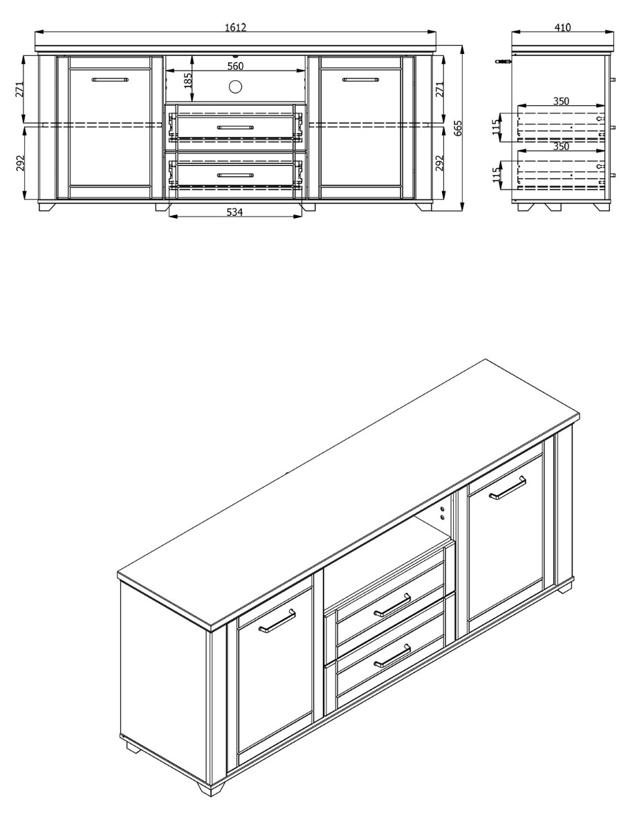 Mobile tv contemporaneo con cassetti, finitura Rovere e Grafite