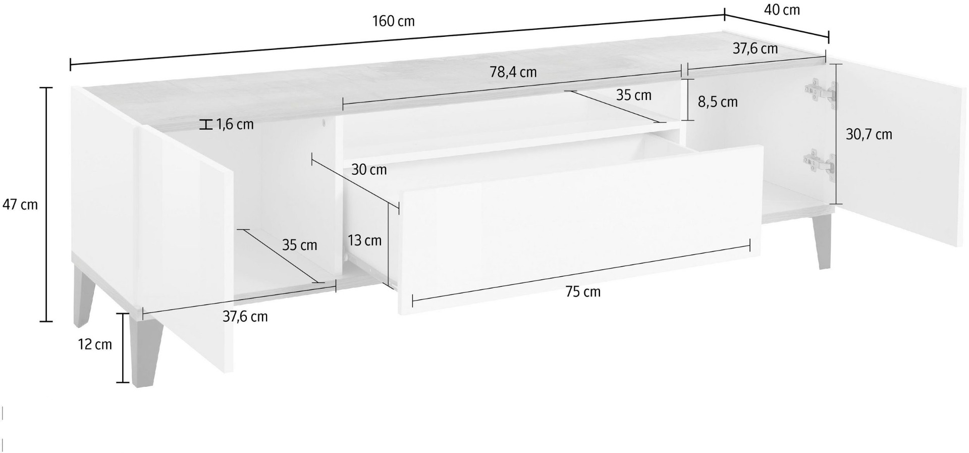 Mobile tv L.160, 2 ante 1 cassetto finitura Bianco e Pero