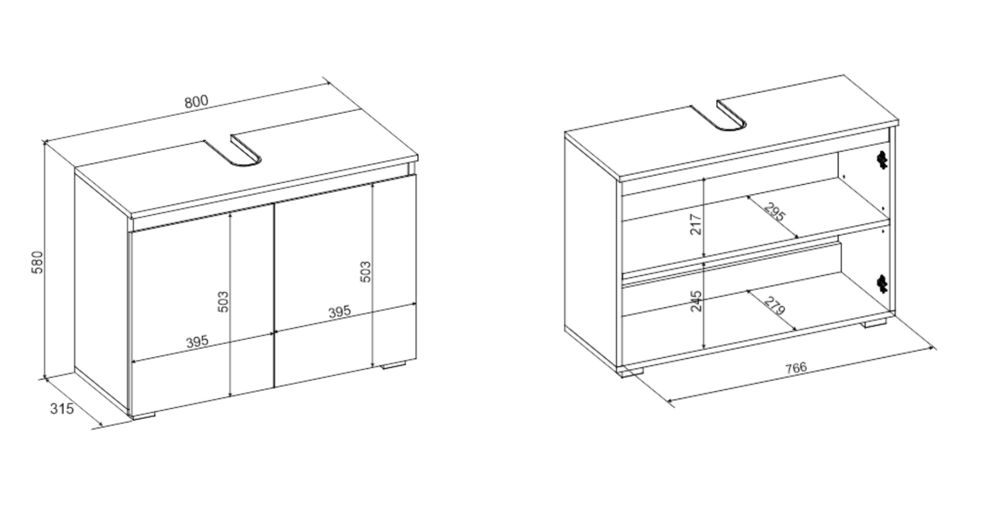 Mobile da bagno a 2 ante L.80 Bianco lucido