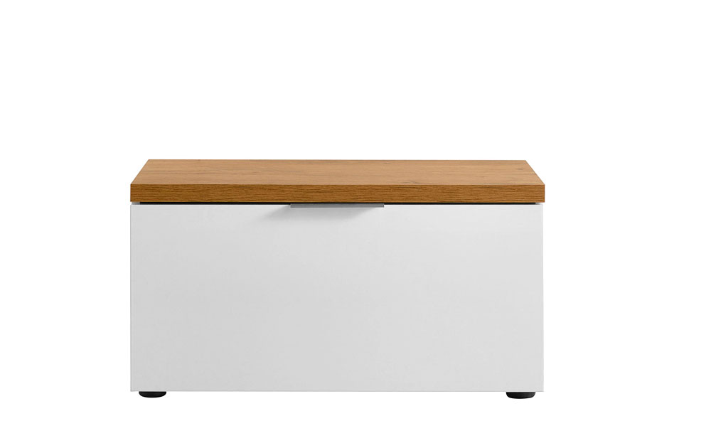 Cassapanca scarpiera finitura Bianco laccato lucido e Castagno, Made in Italy