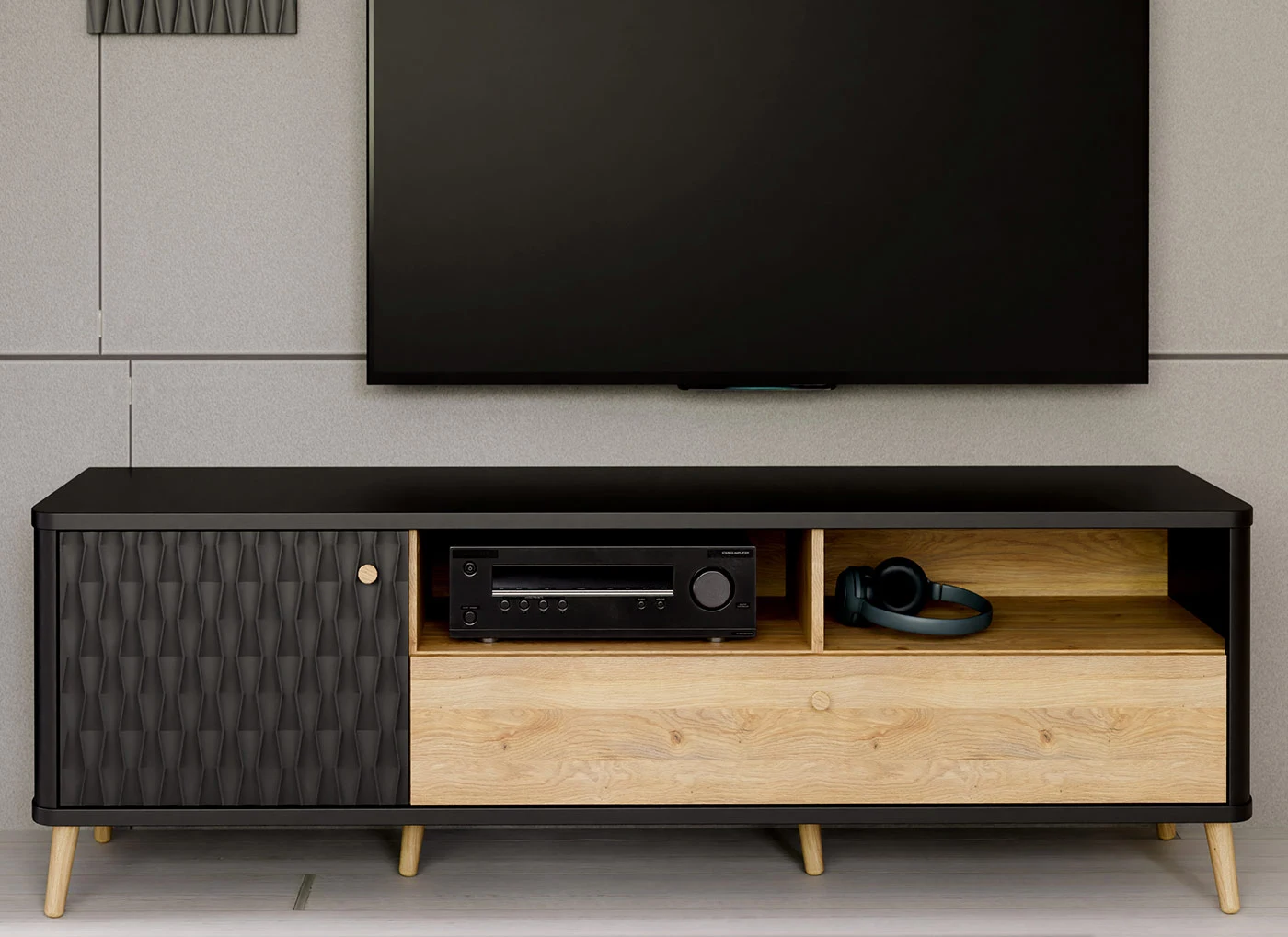 mobile tv finitura rovere mauvella e nero