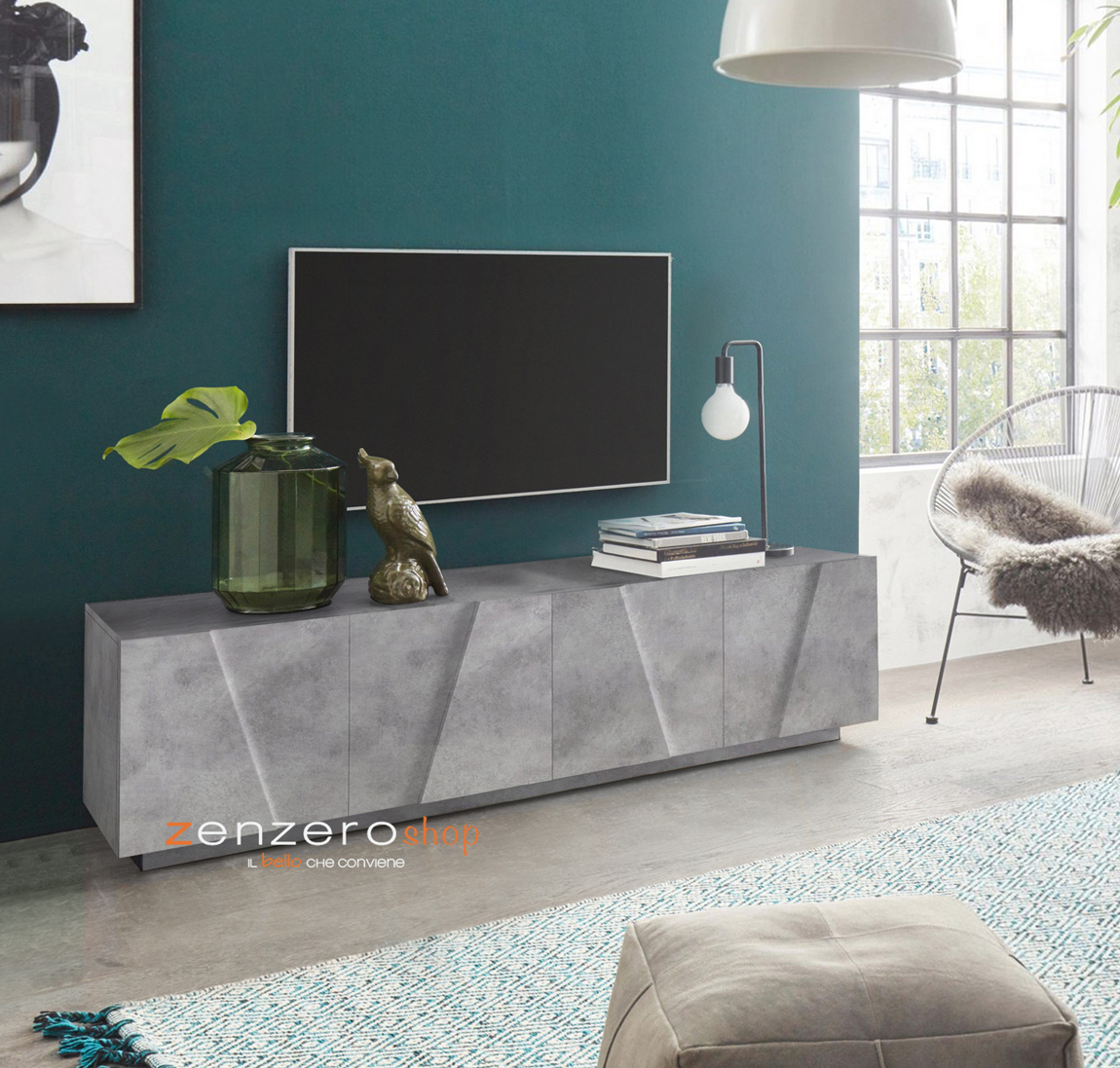 Mobili televisione design geometrico in finitura Beton