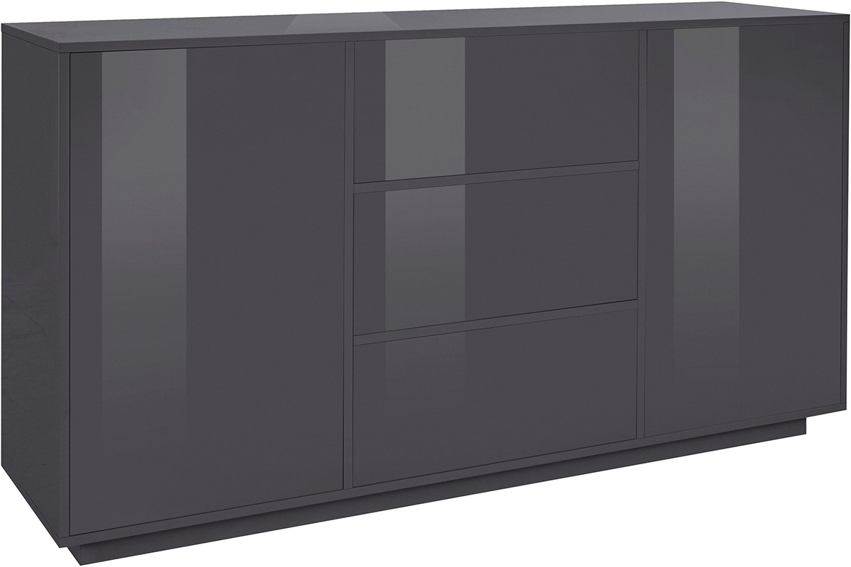 Credenza di design in finitura antracite laccato lucido con tre cassetti e due sportelli