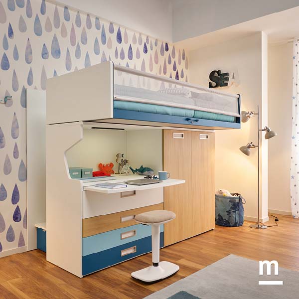 Letto a soppalco con armadio e scrivania Moretti Compact KC511