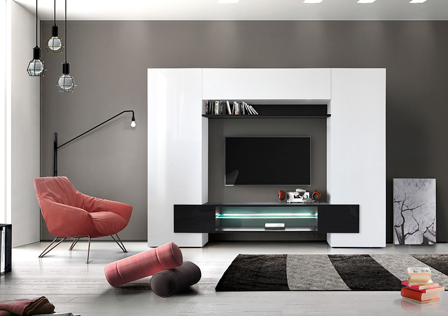 Parete attrezzata Bianco e Nero Lucido