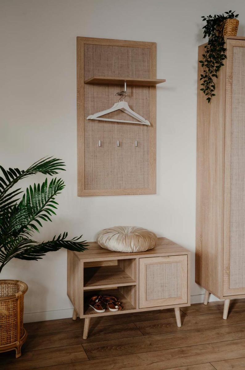 Panca finitura Quercia con anta effetto Rafia