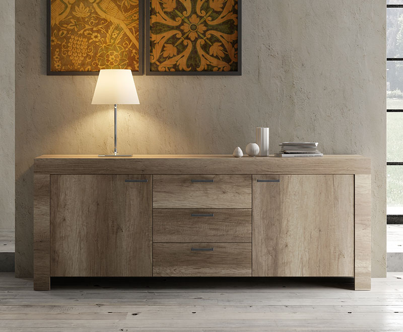 Credenza madia 2 ante 3 cassetti shabby chic scontata, Noce