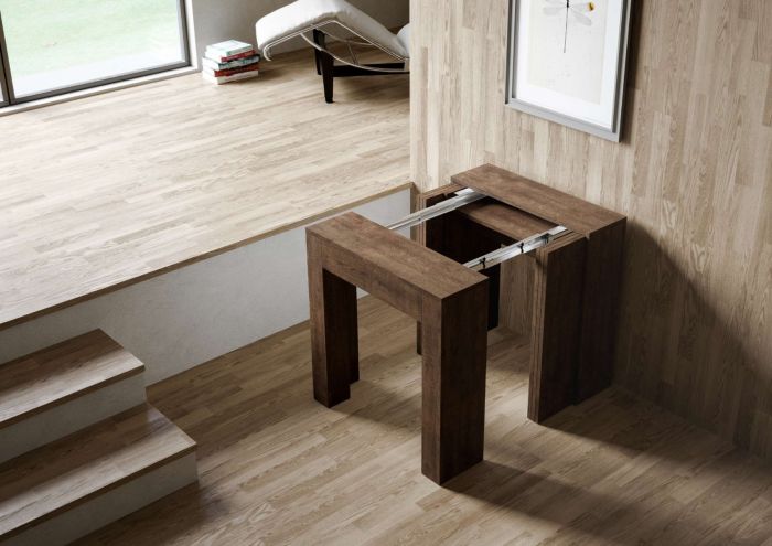 Consolle allungabile moderna, finitura Noce, made in Italy