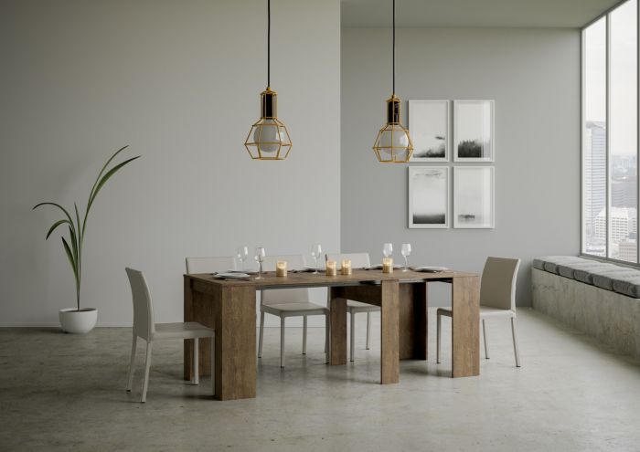 Consolle moderna color Noce, allungabile fino a 204 cm