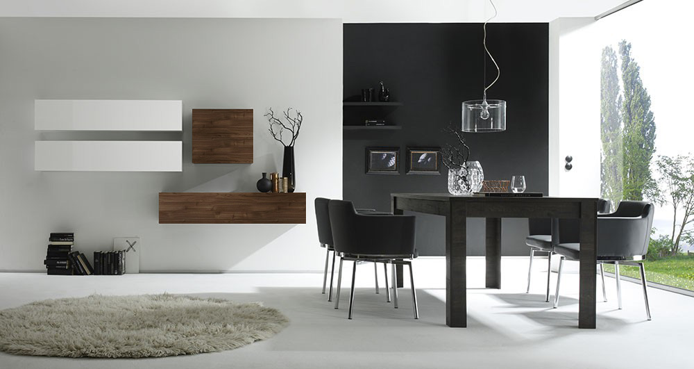 Parete attrezzata moderna di design, in legno Noce Dark e Laccato Bianco - 250x169 cm