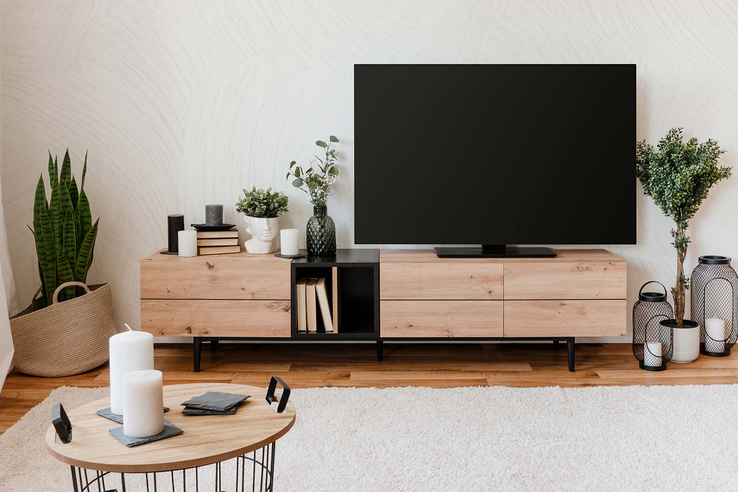 Mobili per Tv Glesborg, Nero carbone e Rovere