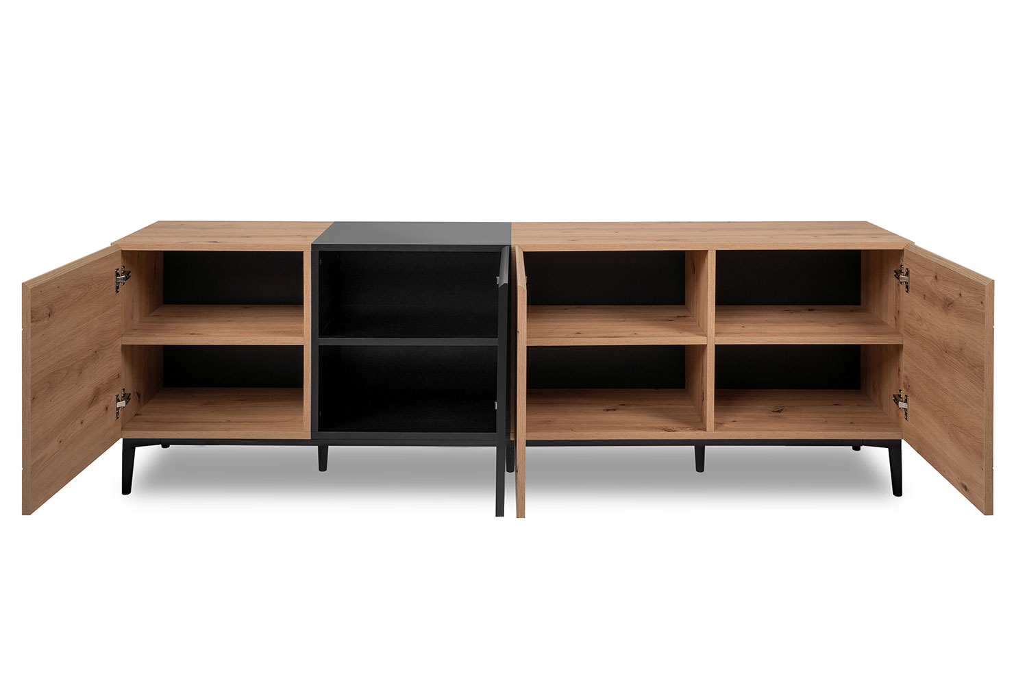 Madia bassa Glesborg con 4 ante e in finitura Rovere e Nero carbone