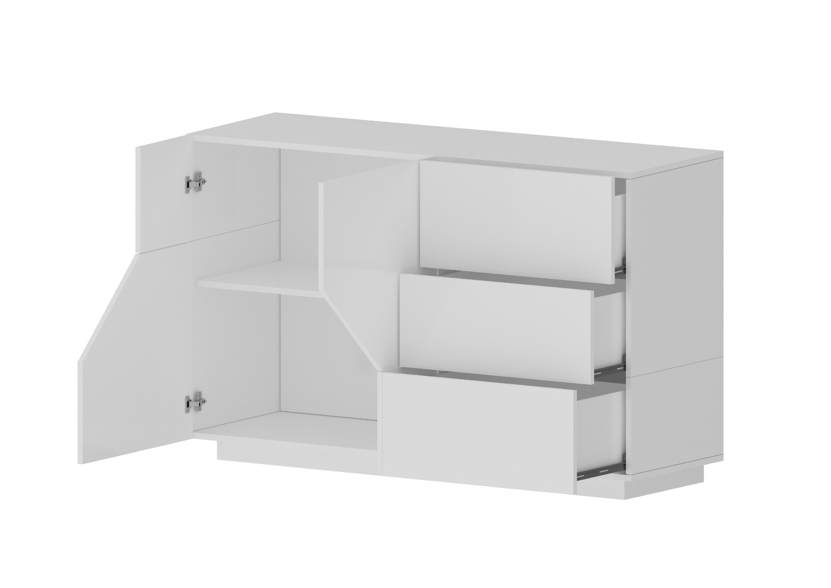 Nuova Madia moderna 2 ante e 3 cassetti, Bianco lucido 