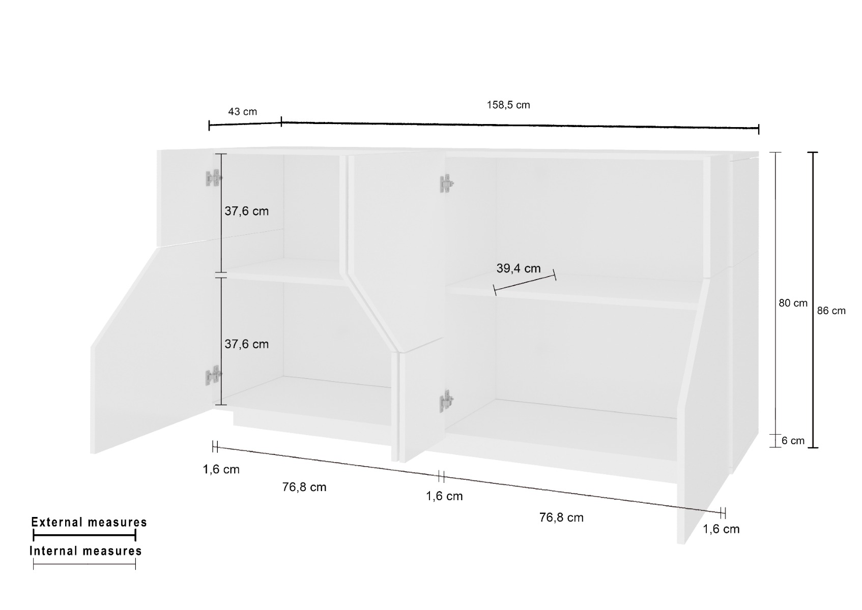 Credenza salvaspazio Ardesia e Pero a 4 ante L.158 cm, Made in Italy