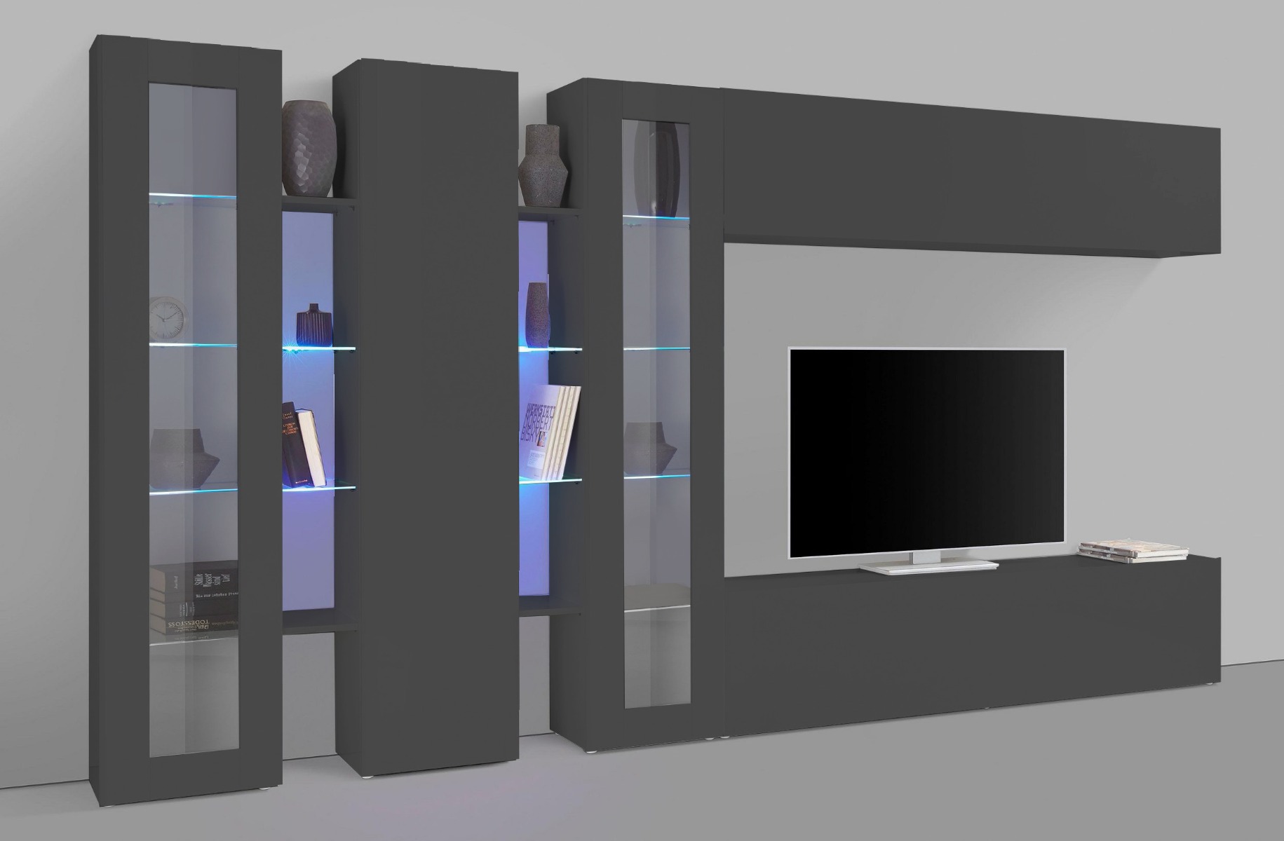 Offerta Parete attrezzata con vetrine finitura Antracite, Made in Italy