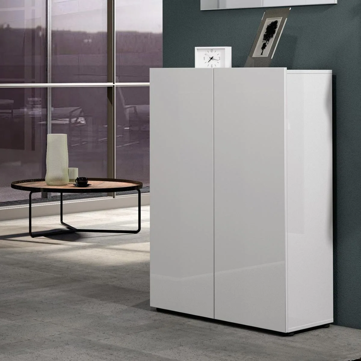 Scarpiera alta a 2 ante Bianco lucido