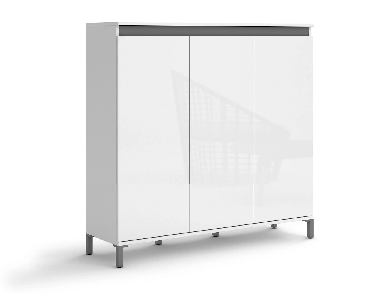 Madia moderna a 3 ante, Bianca lucida con dettaglio Ardesia