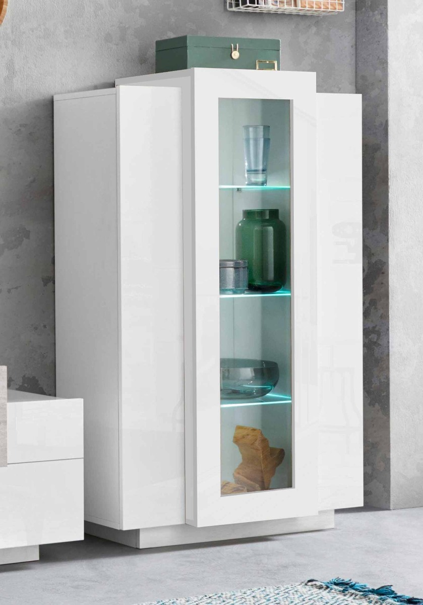 Vetrina moderna scontata Bianca, 100% Made in Italy