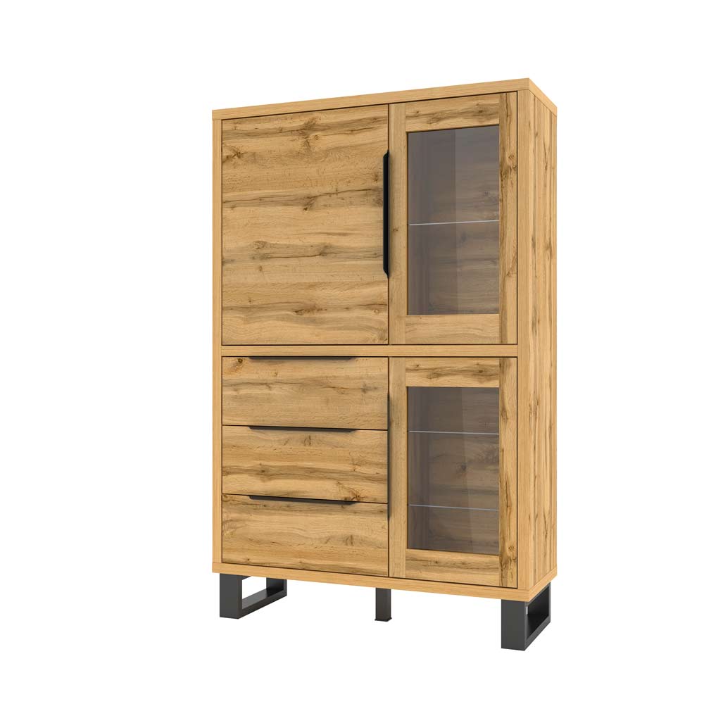 Vetrina Cracovia 3 ante 3 cassetti, finitura quercia e metallo nero