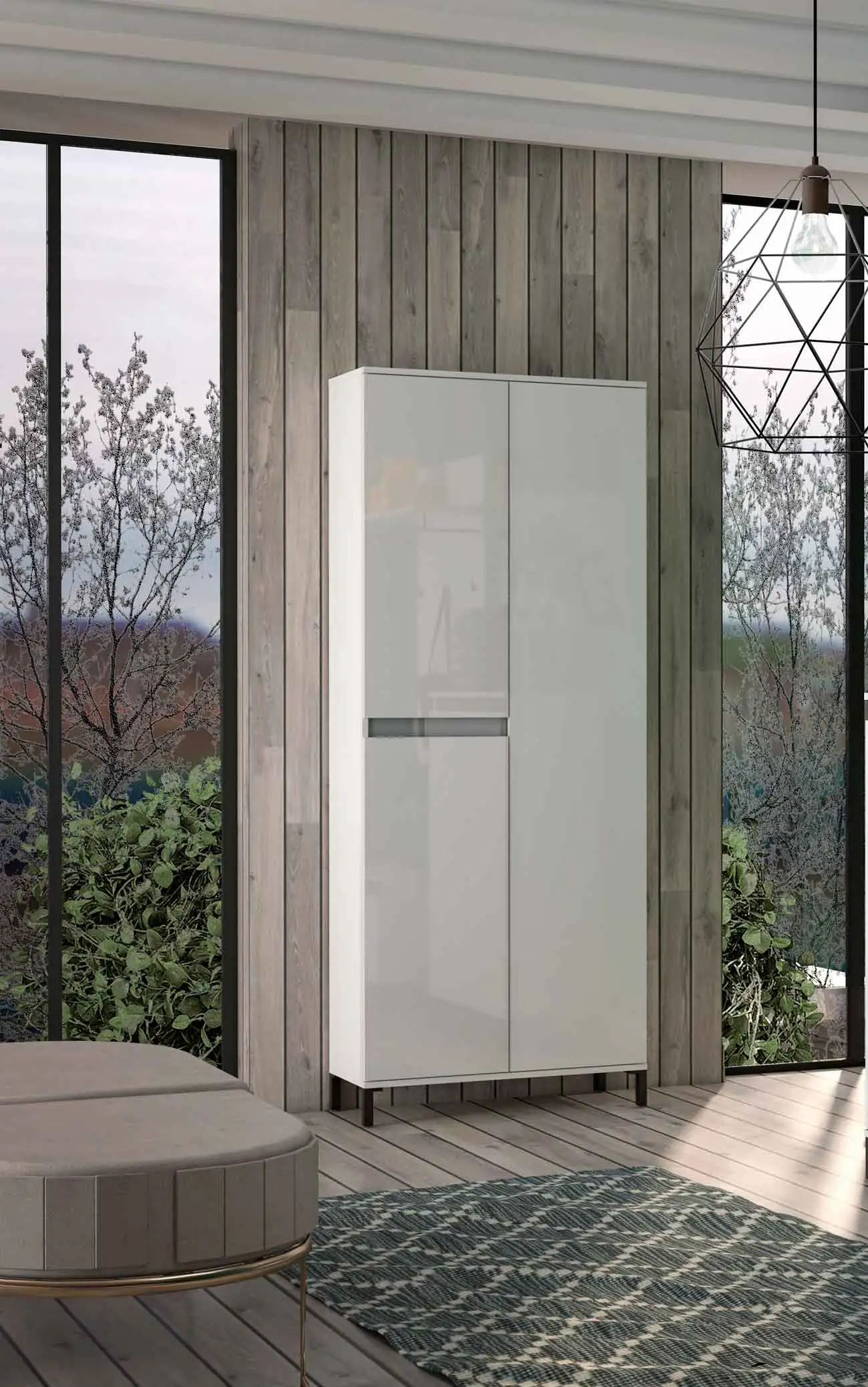 Moderna scarpiera con 3 ante e 10 ripiani Bianco lucido