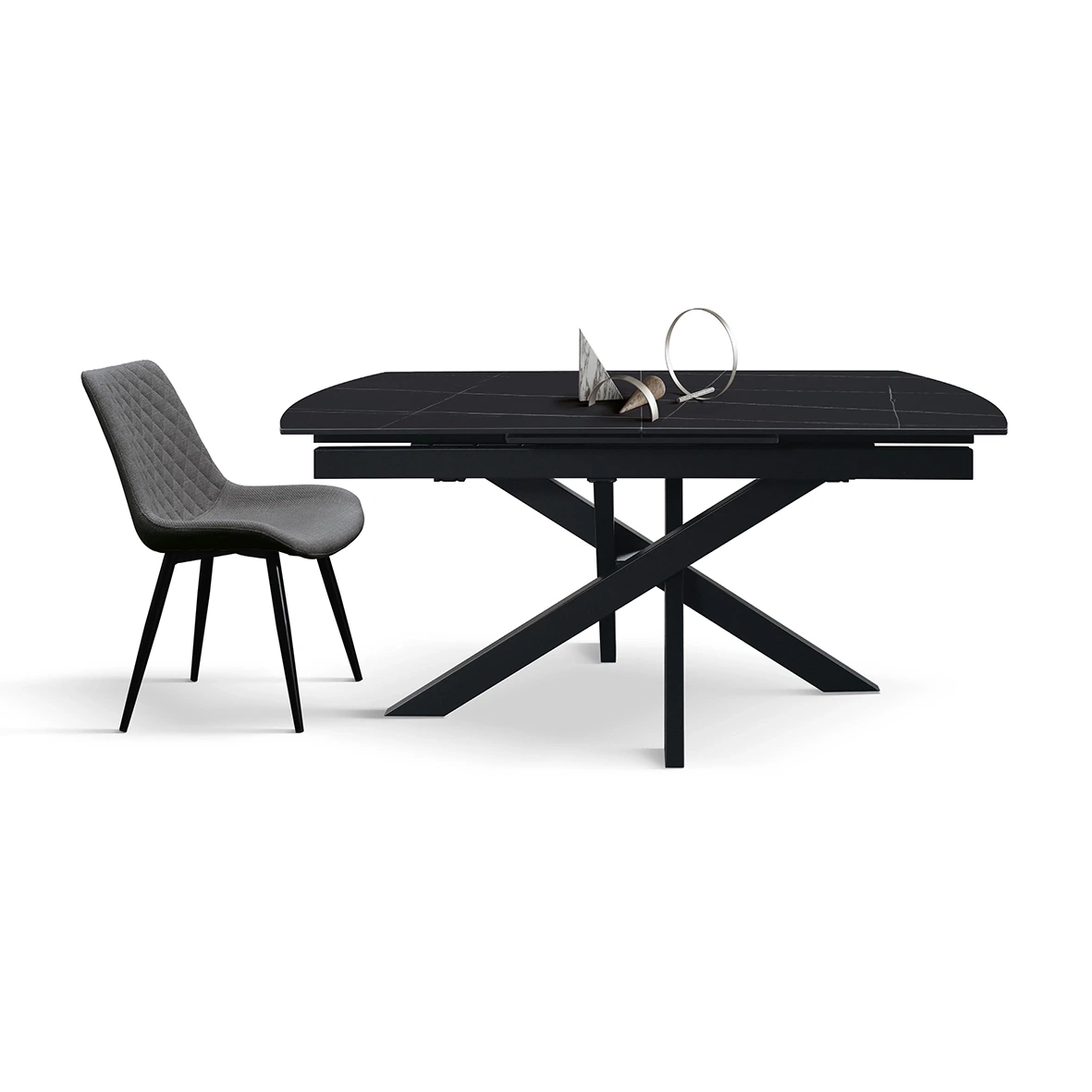 Tavolo moderno 150 x 90 cm, con piano in ceramica finitura Marmo Nero 
