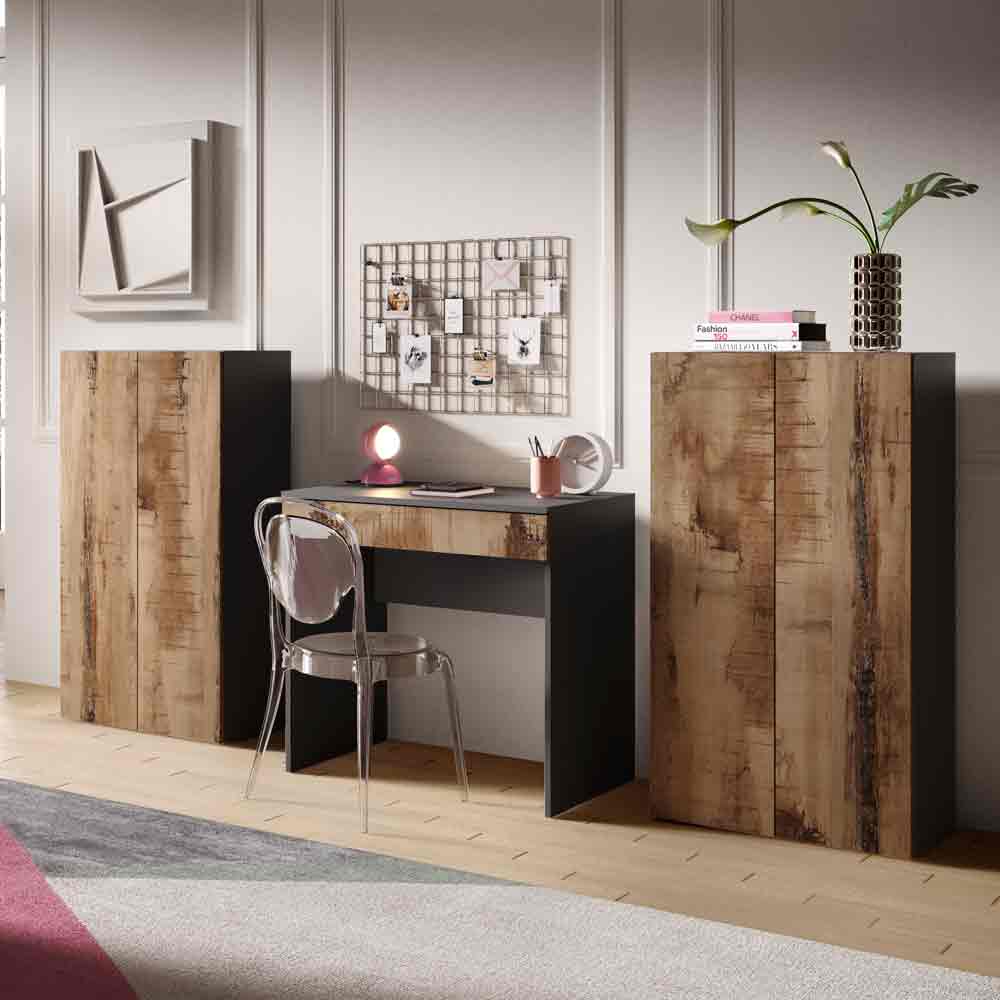 Scrivania salvaspazio finitura Nero e Pero L.78 cm