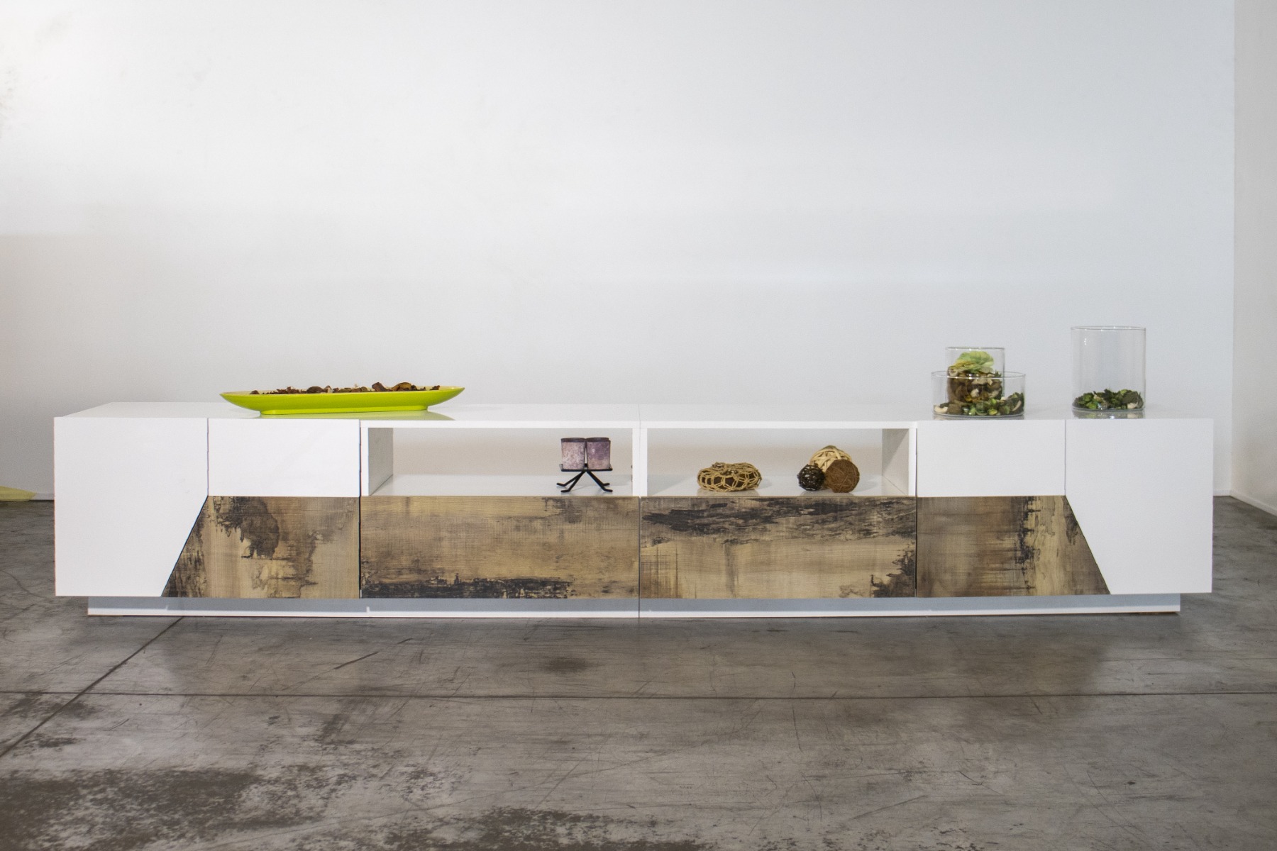 Conveniente Porta TV moderno Bianco lucido e Pero, Made in Italy