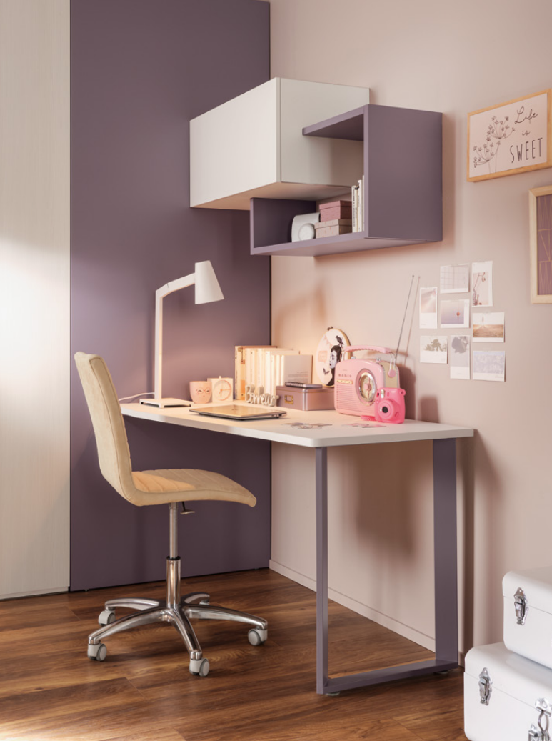 Scrivania camerette Moretti Compact, finitura Bianco e Mora laccato