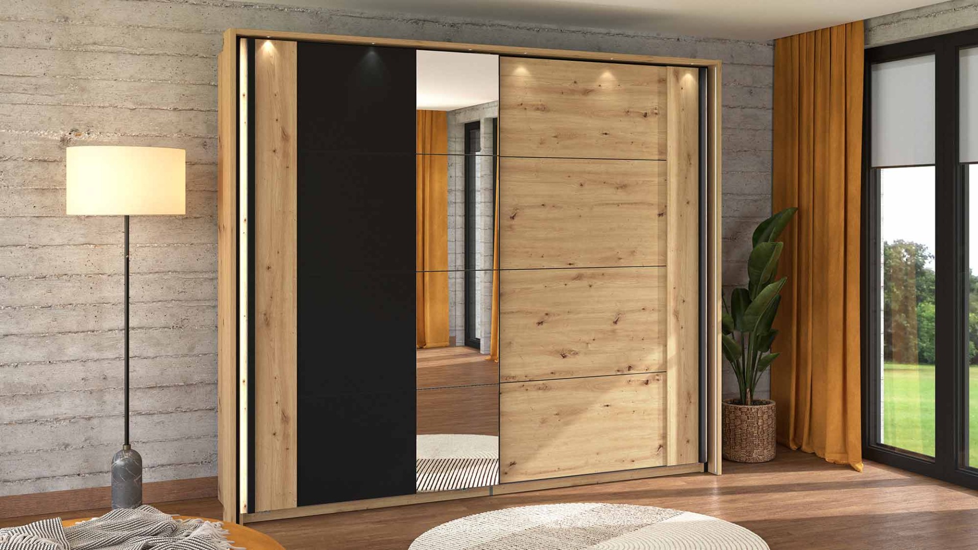 armadio moderno rovere scuro, stile industry