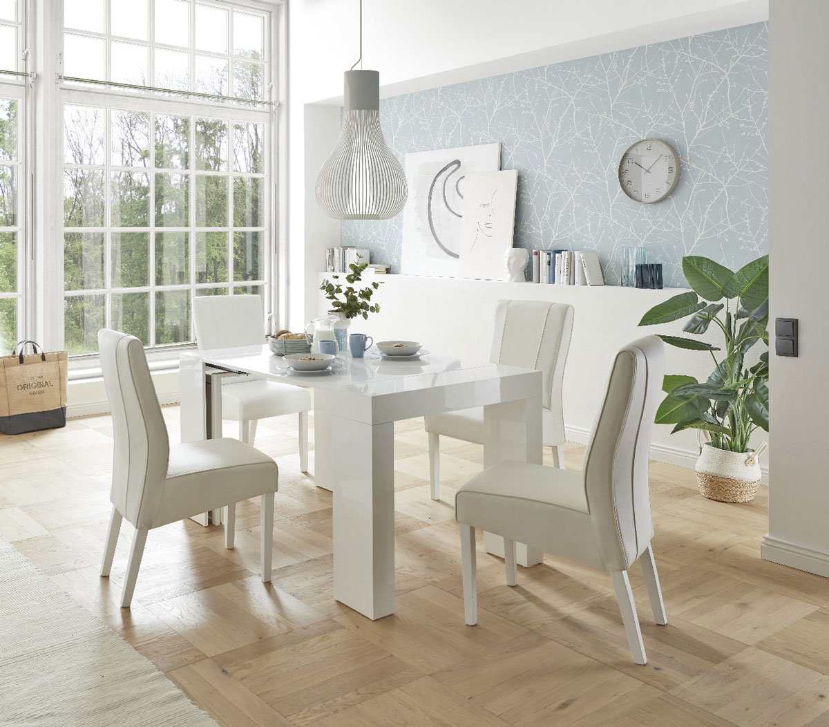 Consolle allungabile bianco lucida, made in Italy