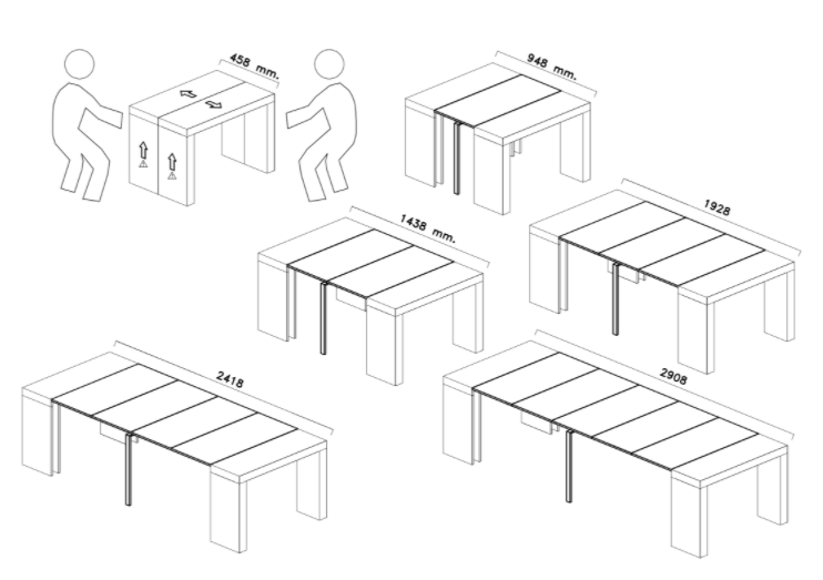 Consolle Sole allungabile, 5 allunghe in finitura Olmo