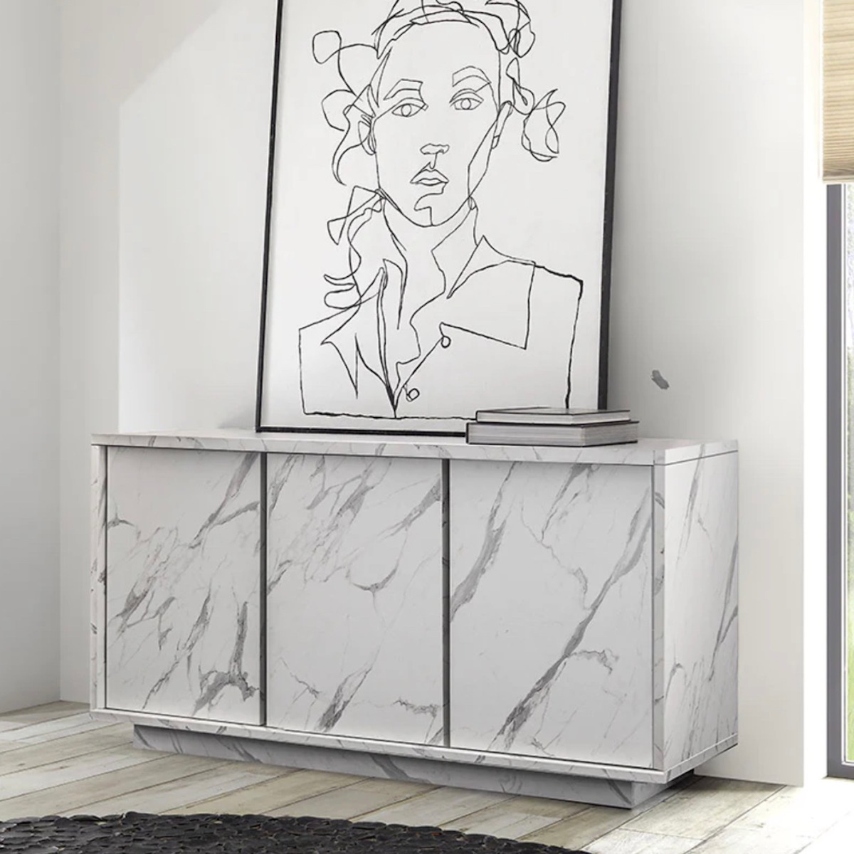 Madia 3 ante moderna, in finitura effetto marmo