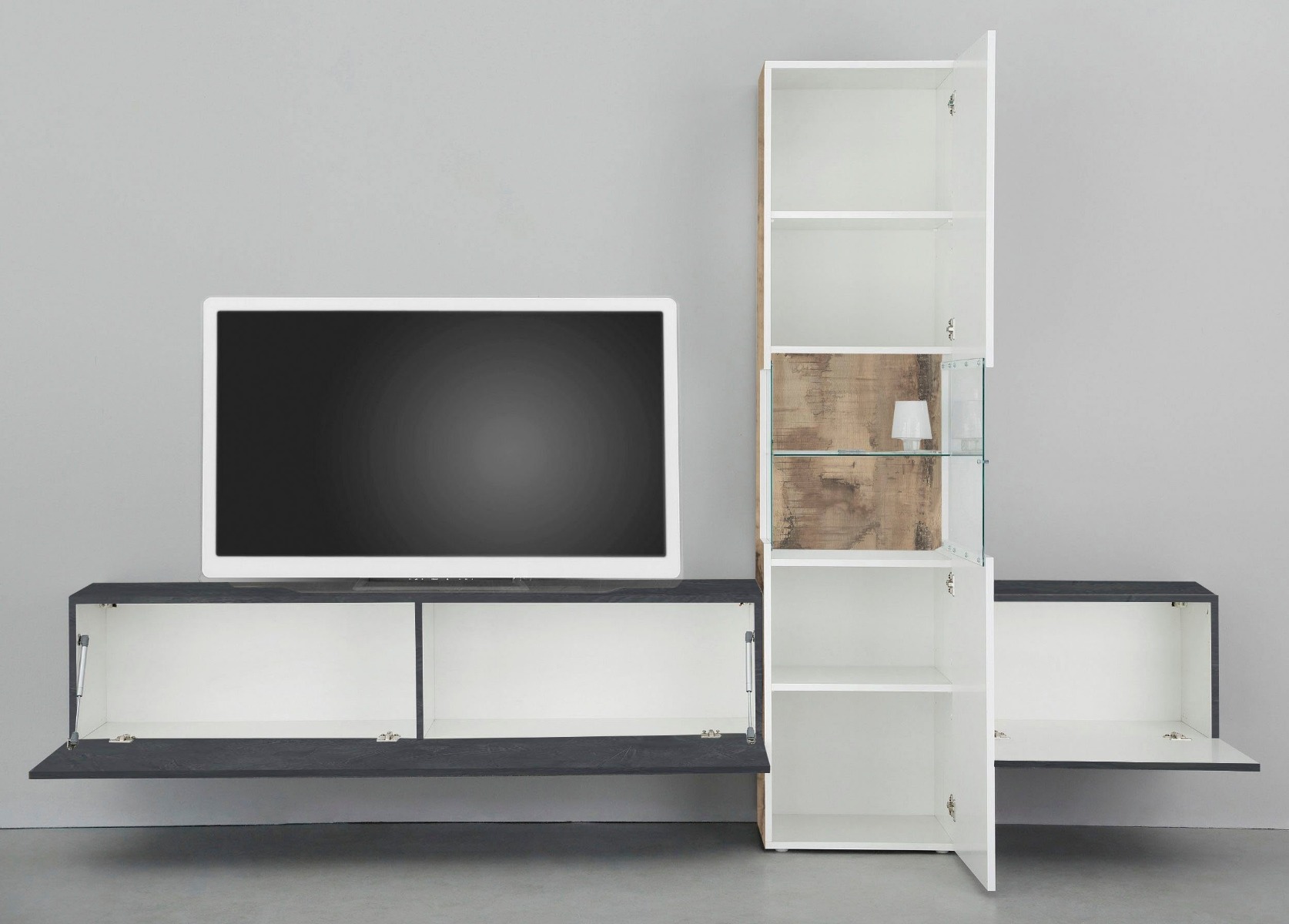 Offerta parete attrezzata moderna, Ardesia e Pero