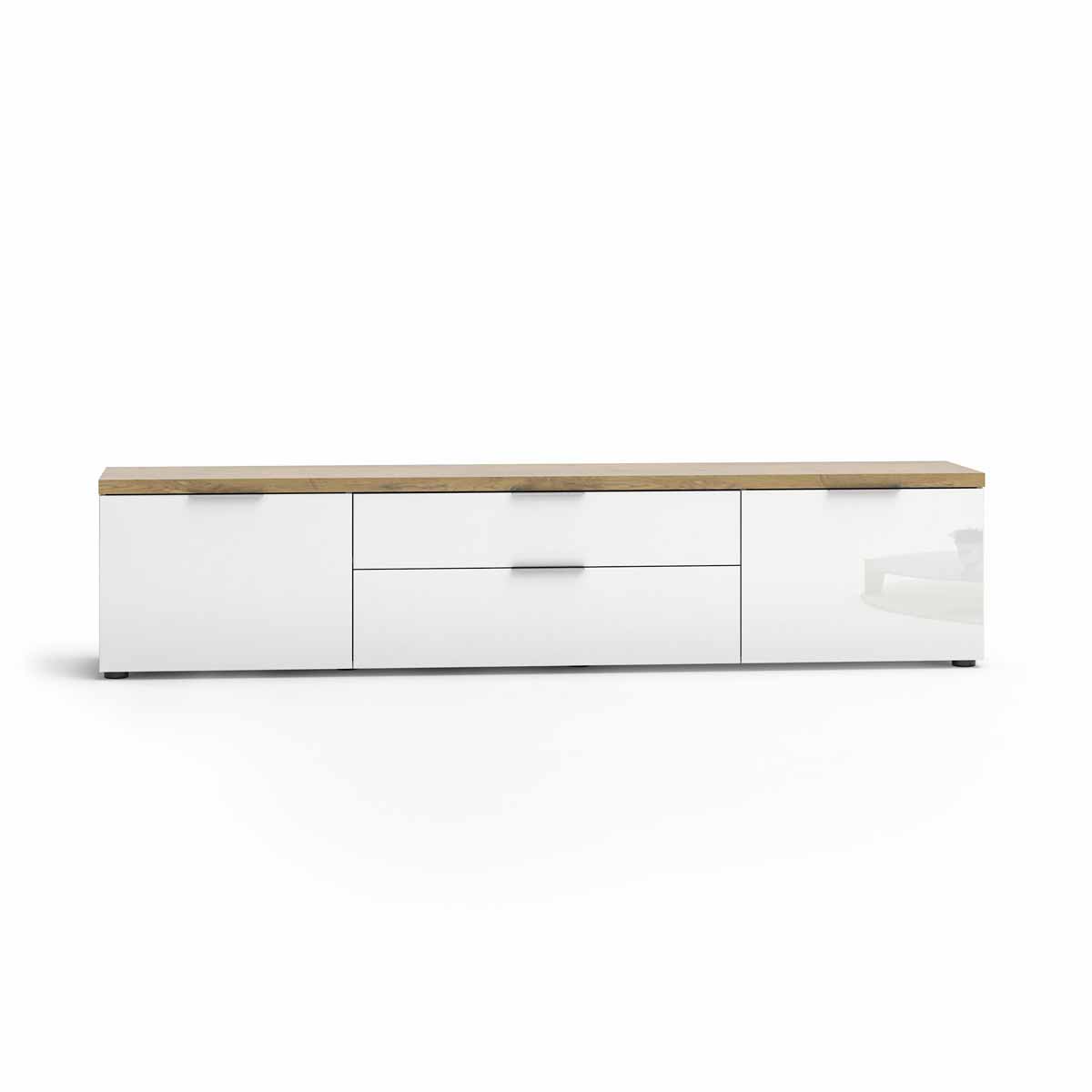 Mobile tv colore Bianco lucido con top Rovere, L.220 cm in offerta