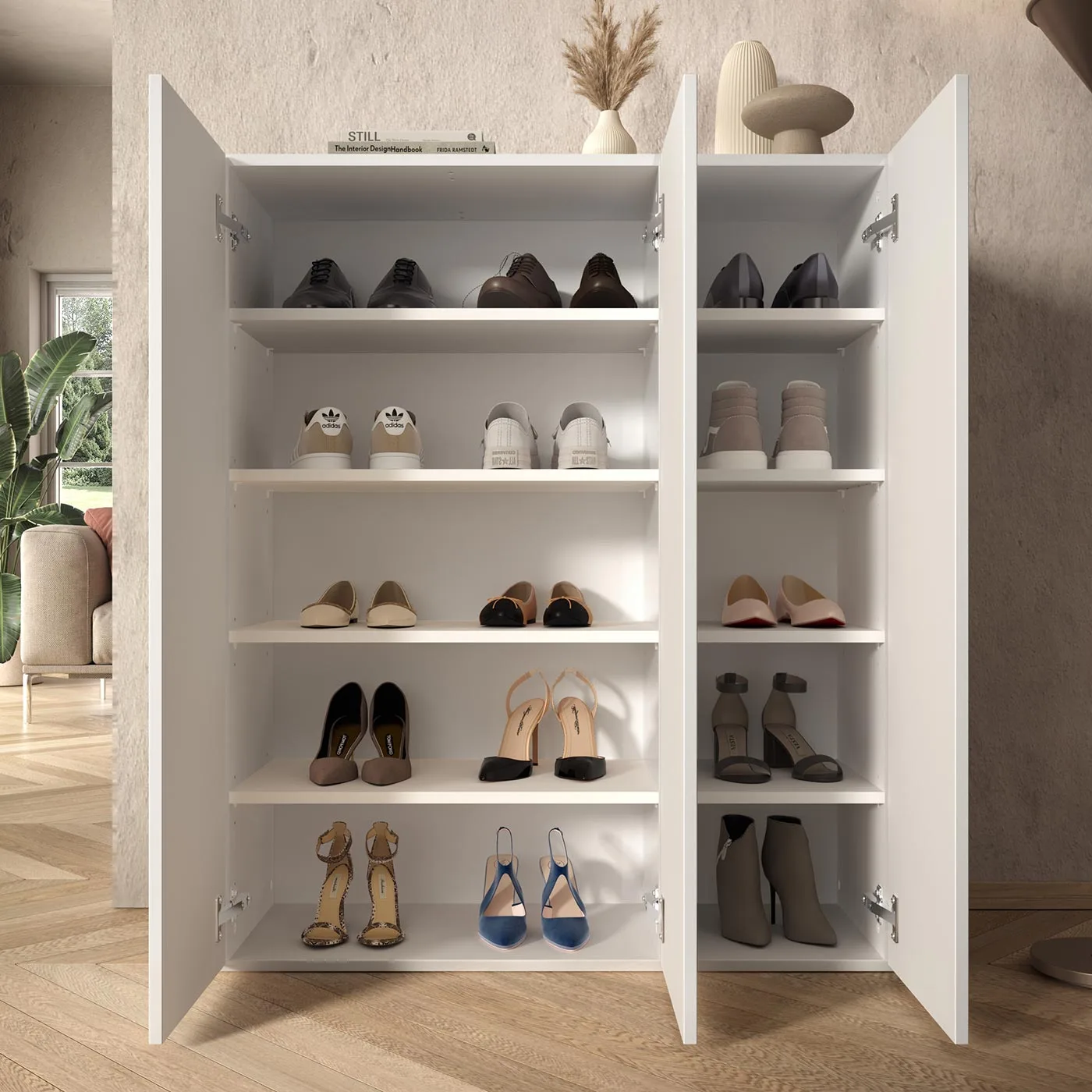 Scarpiera bassa 3 ante, 95x116x35 h cm, Bianco lucido Zenzero Shop