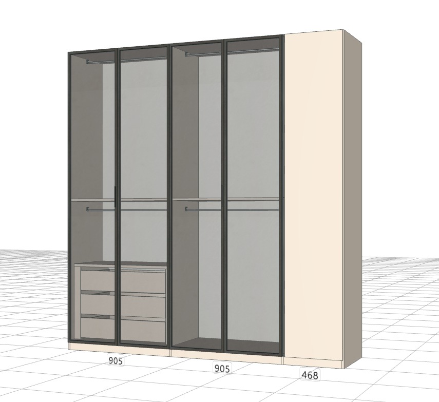Armadio 5 ante battenti con vetro fumè, Cashmere